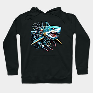 Underwater Tech Predator - Cybernetic Shark Pixel Art Hoodie